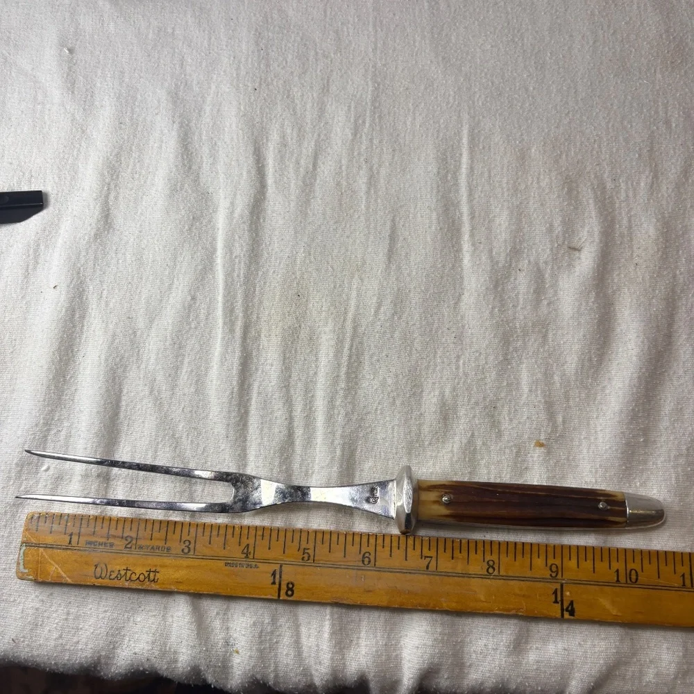 Vintage Queen Cutlery Co. Carver Fork Stainless With Stag Handles